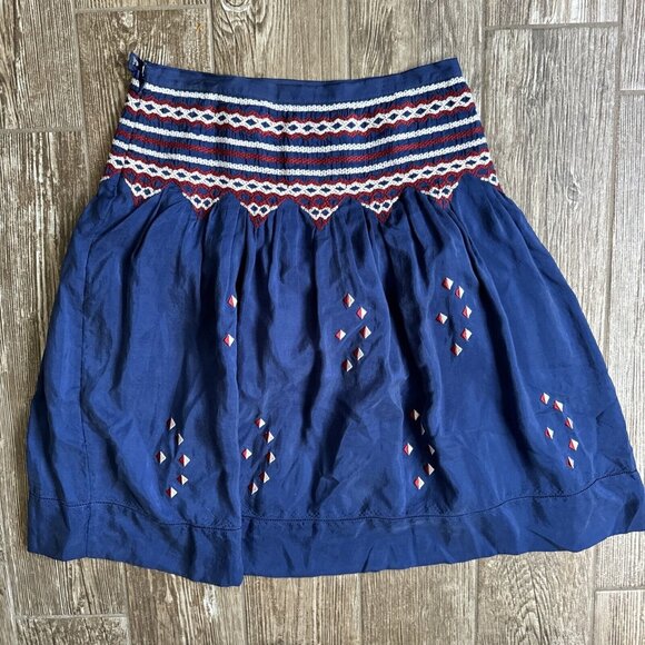 2/$18 SALE! Silk Skirt Womens 4P Embroidered Boho Bohemian Gypsy Geometric Zip - Picture 11 of 11